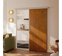 HOMCOM Puerta Corredera con Herrajes 90x210 cm, Puerta Corredera Interior con Rodillo, Riel de Aluminio, Guía de Suelo, para Baño, Salón, Sala de Estar, Marrón