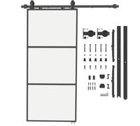 HOMCOM Puerta Corredera con Herrajes 91,4x203,2 cm Puerta Corredera de Cristal con Mecanismo Cierre Suave para Baño Salón Sala de Estar Cocina Negro
