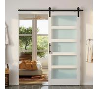 HOMCOM Puerta Corredera con Herrajes 91x213 cm, Puerta Corredera Interior de MDF y Vidrio Esmerilado con Rodillo, Riel, Guía de Suelo, para Baño, Salón, Sala de Estar, Blanco BLANCO
