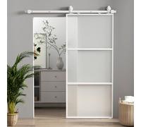 HOMCOM Puerta Corredera con Herrajes Puerta Corredera de Cristal con Mecanismo Cierre Suave para Baño Salón Sala de Estar Cocina 91,4x203,2 cm Black L