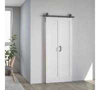 HOMCOM Puerta Corredera con Herrajes Puerta Plegable Corredera con Acabado Personalizable Tirador Fácil Montaje para Baño Salón Sala de Estar Cocina 90x210 cm Blanco