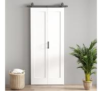 HOMCOM Puerta Corredera con Herrajes Puerta Plegable Corredera con Acabado Personalizable Tirador Fácil Montaje para Baño Salón Sala de Estar Cocina 90x210 cm Blanco White 90x3.5x210cm