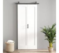 HOMCOM Puerta Corredera con Herrajes Puerta Plegable Corredera con Acabado Personalizable Tirador Fácil Montaje para Baño Salón Sala de Estar Cocina 90x210 cm Blanco