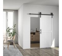 HOMCOM Puerta Corredera de Granero con Herrajes 91,5x213,4 cm Puerta Corredera de Interior con Manija Rodillo y Guía de Suelo Mejorados para Baño Salón Sala de Estar Blanco