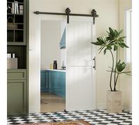 HOMCOM Puerta Corredera de Granero con Herrajes Puerta Corredera de Interior con Manija Rodillo y Guía de Suelo Mejorados para Baño Salón Sala de Estar Blanco White