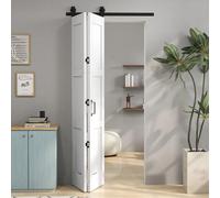 HOMCOM Puerta Corredera Plegable con Herrajes 91,4x213,4 cm, Puerta Corredera Interior con Rodillo, Riel de Acero, Guía de Suelo, Manija, para Baño, Salón, Sala de Estar, Blanco
