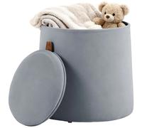 HOMCOM Puf con almacenamiento, taburete redondo con tapa reversible, puf de tela con forma de pie, para dormitorio