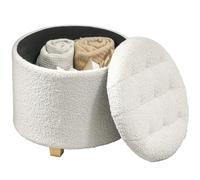 HOMCOM Puf con almacenamiento, taburete redondo, reposapiés de tela con lazo, para dormitorio, entrada, sala de estar, cha