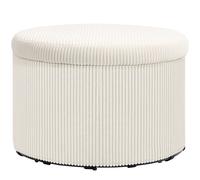 HOMCOM Puf de almacenamiento, taburete redondo, puf reposapiés de terciopelo acanalado, carga 120 kg, Ø 60 x 41 cm, beige Aosom España