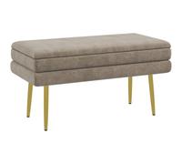 Homcom puff almacenaje 30l, banco almacenaje con tapa abatible y patas de acero, tapizado en terciopelo, pie de cama, para dormitorio, salón, entrada, carga 120 kg, 79,5x37,5x43 cm, beige