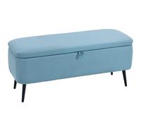 HOMCOM Puff Almacenaje Banco Almacenaje 61L Tapizado en Lino Sintético con Tapa Abatible y Patas de Acero para Dormitorio Salón Entrada Carga 150 kg 101x38,5x44,5 cm Azul Claro