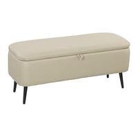 HOMCOM Puff Almacenaje Banco Almacenaje 61L Tapizado en Lino Sintético con Tapa Abatible y Patas de Acero para Dormitorio Salón Entrada Carga 150 kg 101x38,5x44,5 cm Beige