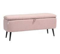 Homcom puff almacenaje banco almacenaje 61l tapizado en lino sintético con tapa abatible y patas de acero para dormitorio salón entrada carga 150 kg 101x38,5x44,5 cm rosa