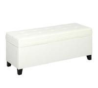 HOMCOM Puff Almacenaje Banco Almacenaje 112L Tapizado en Lino con 2 Bisagras de Seguridad Tapa Abatible y Asiento con Capitoné para Dormitorio Salón Entrada Carga 120 kg 120x40x48 cm Crema