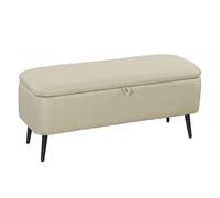 HOMCOM Puff Almacenaje Banco Almacenaje 61L Tapizado en Lino Sintético con Tapa Abatible y Patas de Acero para Dormitorio Salón Entrada Carga 150 kg 101x38,5x44,5 cm Beige