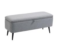 HOMCOM Puff Almacenaje Banco Almacenaje 61L Tapizado en Lino Sintético con Tapa Abatible y Patas de Acero para Dormitorio Salón Entrada Carga 150 kg 101x38,5x44,5 cm Gris