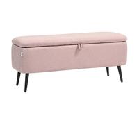 Homcom puff almacenaje banco almacenaje 61l tapizado en lino sintético con tapa abatible y patas de acero para dormitorio salón entrada carga 150 kg 101x38,5x44,5 cm rosa