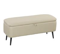 HOMCOM Puff Almacenaje Banco Almacenaje 61L Tapizado en Lino Sintético con Tapa Abatible y Patas de Acero para Dormitorio Salón Entrada Carga 150 kg 101x38,5x44,5 cm Beige