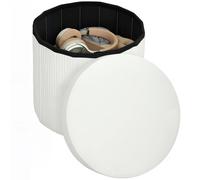 HOMCOM Puff Almacenaje, Banco Almacenaje Plegable, 35 L, 38x38x38 cm, Tapizado en Terciopelo, Baúl de Almacenamiento Redondo, Carga 120 kg, Taburete para Sala de Estar, Dormitorio, Entrada, Crema