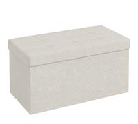 HOMCOM Puff Almacenaje, Banco Almacenaje Plegable 84 L 76x38x38 cm Tapizado en Lino Sintético Baúl de Almacenamiento Crema