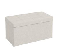HOMCOM Puff Almacenaje, Banco Almacenaje Plegable, 84 L, 76x38x38 cm, Tapizado en Lino Sintético, Baúl de Almacenamiento, Carga 120 kg, Taburete para Sala de Estar, Dormitorio, Entrada, Crema