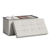 HOMCOM Puff Almacenaje Banco Almacenaje Plegable 84L 76x38x38cm Crema | Tapizado en Lino Sintético, Baúl de Almacenamiento, Carga 120 kg, Taburete para Sala de Estar Dormitorio Entrada
