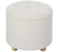 HOMCOM Puff Almacenaje, Baúl de Almacenaje Redondo 40,5L, 45x45x41 cm, Tapizado en Borreguillo, Taburete Reposapiés con Patas de Madera, Asiento Acolchado, para Salón, Dormitorio, Entrada, Blanco Whit