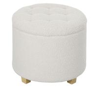 Homcom puff almacenaje, baúl de almacenaje redondo 40,5l, 45x45x41 cm, tapizado en borreguillo, taburete reposapiés con patas de madera, asiento acolchado, para salón, dormitorio, entrada, blanco 41 c