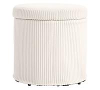Homcom puff almacenaje baúl de almacenaje redondo tapizado en pana asiento acolchado tapa extraíble para pasillo dormitorio salón ø40x41 cm beige