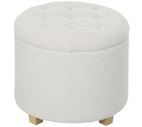 Homcom puff almacenaje, baúl de almacenaje redondo 40,5l, 45x45x41 cm, tapizado en borreguillo, taburete reposapiés con patas de madera, asiento acolchado, para salón, dormitorio, entrada, blanco 41 c