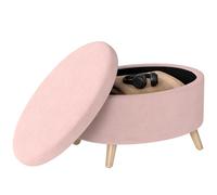 Homcom puff almacenaje ovalado, banco almacenaje, 71x51,5x42 cm, tapizado en terciopelo, con patas de madera maciza, carga 120 kg, para sala de estar, dormitorio, entrada, rosa claro