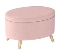 Homcom puff almacenaje ovalado, banco almacenaje, 71x51,5x42 cm, tapizado en terciopelo, con patas de madera maciza, carga 120 kg, para sala de estar, dormitorio, entrada, rosa claro