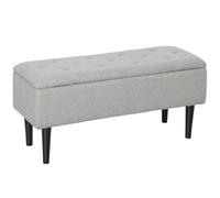 Homcom puff almacenaje, banco almacenaje plegable, capacidad de 57 l, 95x38x45 cm, tapizado en borreguito, pie de cama con tapa abatible y patas de madera, para salón, dormitorio, entrada, gris 95 cm