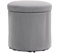 Homcom puff almacenaje baúl de almacenaje redondo tapizado en pana asiento acolchado tapa extraíble para pasillo dormitorio salón ø40x41 cm gris claro