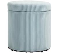 Homcom puff almacenaje baúl de almacenaje redondo tapizado en pana asiento acolchado tapa extraíble para pasillo dormitorio salón ø40x41 cm azul claro