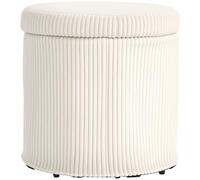 Homcom puff almacenaje baúl de almacenaje redondo tapizado en pana asiento acolchado tapa extraíble para pasillo dormitorio salón ø40x41 cm beige