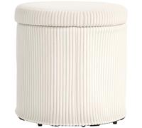 Homcom puff almacenaje baúl de almacenaje redondo tapizado en pana asiento acolchado tapa extraíble para pasillo dormitorio salón ø40x41 cm beige