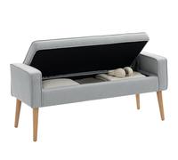 Homcom puff almacenaje banco almacenaje tapizado en lino sintético con tapa abatible y patas de madera para dormitorio salón entrada carga 120 kg 120x45x54 cm gris claro 54 cm