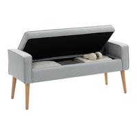 Homcom puff almacenaje banco almacenaje tapizado en lino sintético con tapa abatible y patas de madera para dormitorio salón entrada carga 120 kg 120x45x54 cm gris claro 54 cm