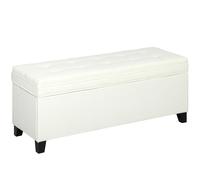 HOMCOM Puff Almacenaje Banco Almacenaje 112L Tapizado en Lino con 2 Bisagras de Seguridad Tapa Abatible y Asiento con Capitoné para Dormitorio Salón Entrada Carga 120 kg 120x40x48 cm Crema
