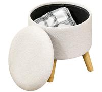HOMCOM - Puff redondo para reposapies, taburete con baúl de almacenamiento, patas de madera, diseño moderno, crema