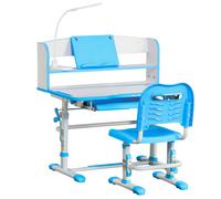 HOMCOM Pupitre Escolar para Niños 6-12 Años Regulable con Luz LED, Atril y Portabolígrafos, en MDF, PP y Acero, Azul Aosom España