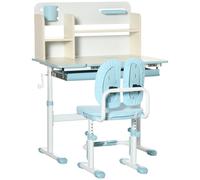 HOMCOM Pupitre Infantil Altura Ajustable con 1 Cajón 1 Estante y Tablero de Mesa Inclinable 80x52x88-109 cm Azul y Blanco Aosom España