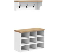 HOMCOM Recibidor con Perchero y Banco Zapatero 2 en 1 Muebles de Entrada con 3 Ganchos y Estantes para 9 Pares de Zapatos 75x30x50 cm y 75x20x22,5 cm Blanco