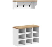 HOMCOM Recibidor con Perchero y Banco Zapatero Muebles de Entrada con 3 Ganchos y Estantes para 9 Pares de Zapatos Blanco Aosom España