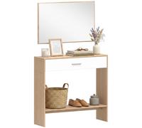 HOMCOM Recibidor de Entrada con Espejo, Cajón y Estante, Mueble de Recibidor de 2 Piezas con Mesa Consola y Espejo, Diseño Antivuelco, para Pasillo, 91,5x27,9x85,5 cm BLANCO 91.5x27.9x85.5 cm