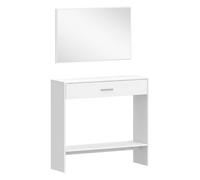 HOMCOM Recibidor de Entrada con Espejo, Cajón y Estante, Mueble de Recibidor de 2 Piezas con Mesa Consola y Espejo, Diseño Antivuelco, para Pasillo, 91,5x27,9x85,5 cm BLANCO 91.5x27.9x85.5 cm
