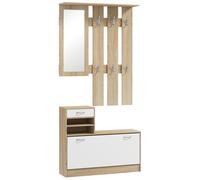 HOMCOM Recibidor de Entrada con Espejo Perchero y Zapatero Mueble de Recibidor de 2 Piezas con Ganchos Estantes Cajón Natural