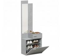 Homcom recibidor de entrada con espejo y zapatero abatible, mueble recibidor de 2 piezas con cajón, mesa pequeña para pasillo, 61x30x170 cm, gris