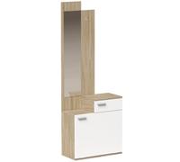 HOMCOM Recibidor de Entrada con Espejo Zapatero Abatible Asiento Cajón Mesa Pequeña 61x30x170 cm Blanco Aosom España